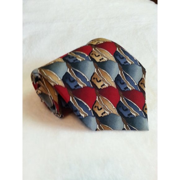 J. Garcia Men's Neck tie Silk abstract red gray brown - Picture 7 of 8